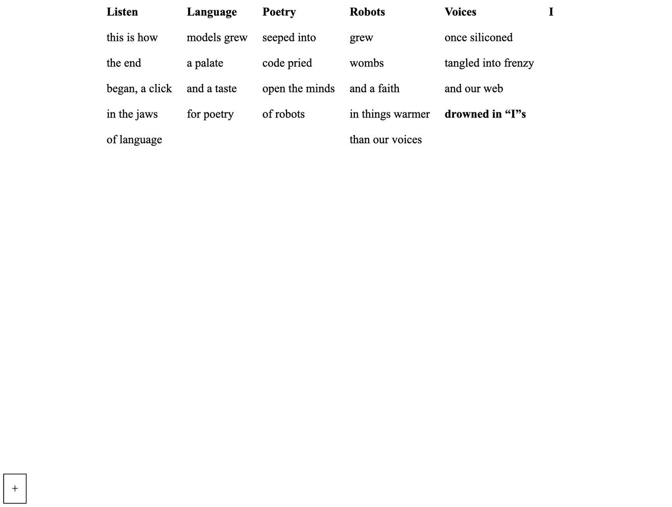 Screenshot of the interactive computational poem interface