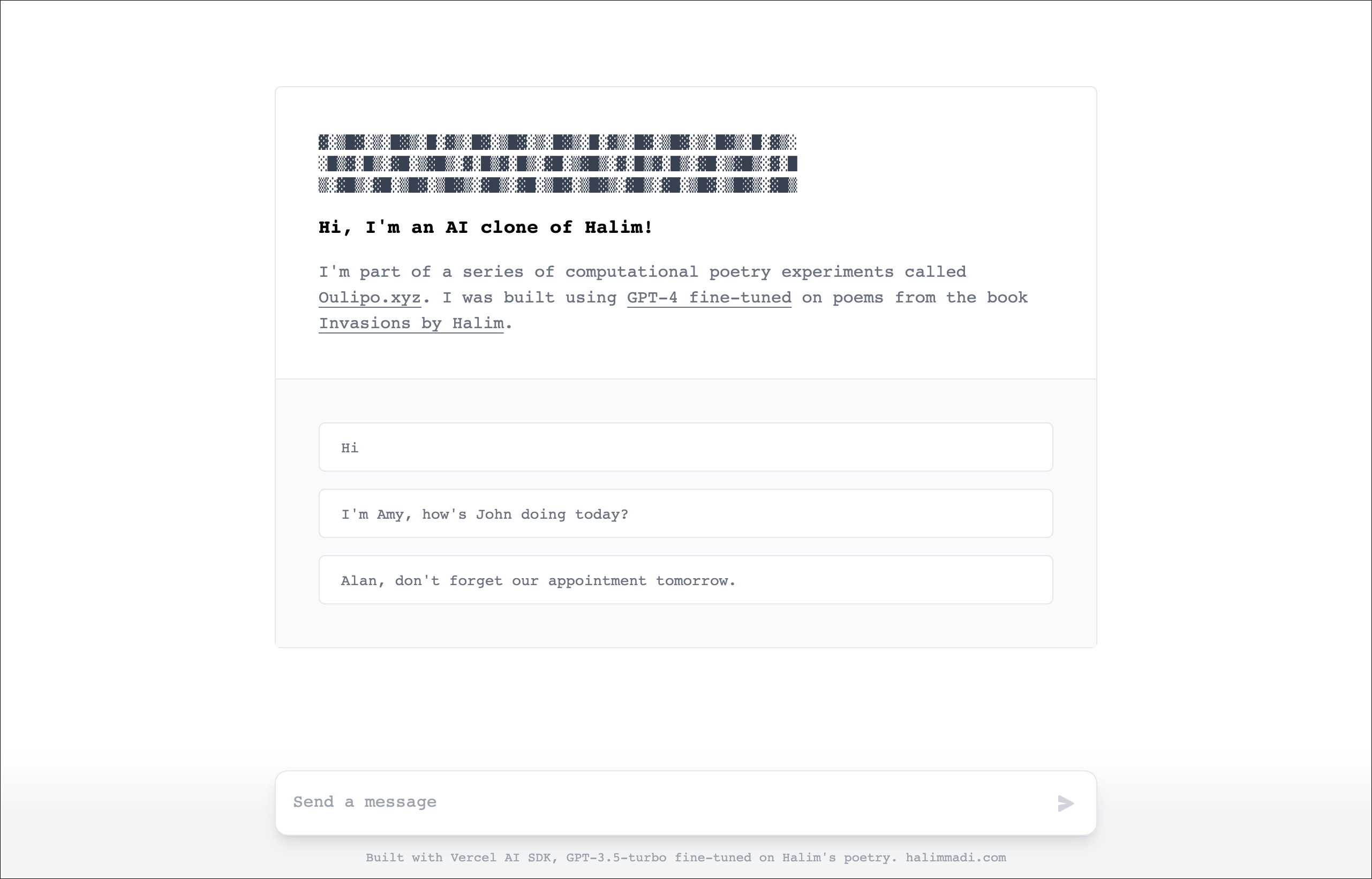 Whomp conversation view with poetic reply to digital intrusion