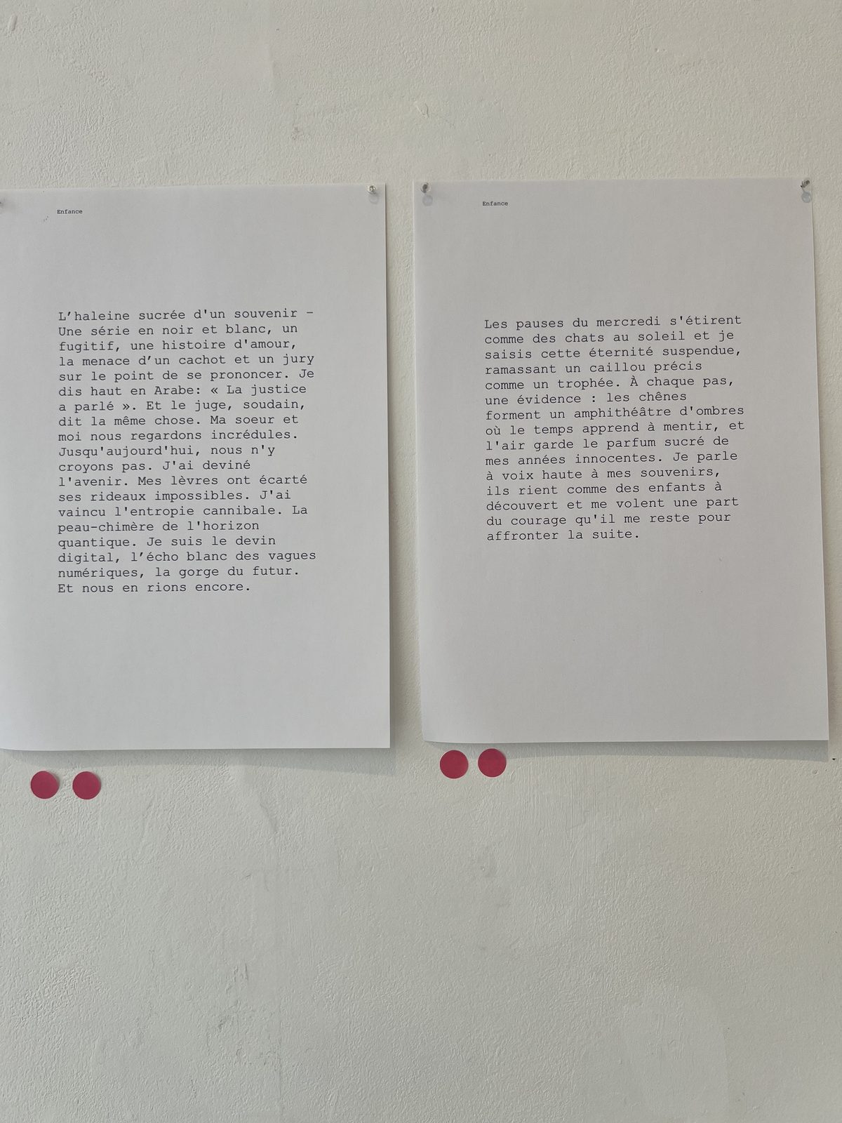 Poems displayed on the wall with visitor votes