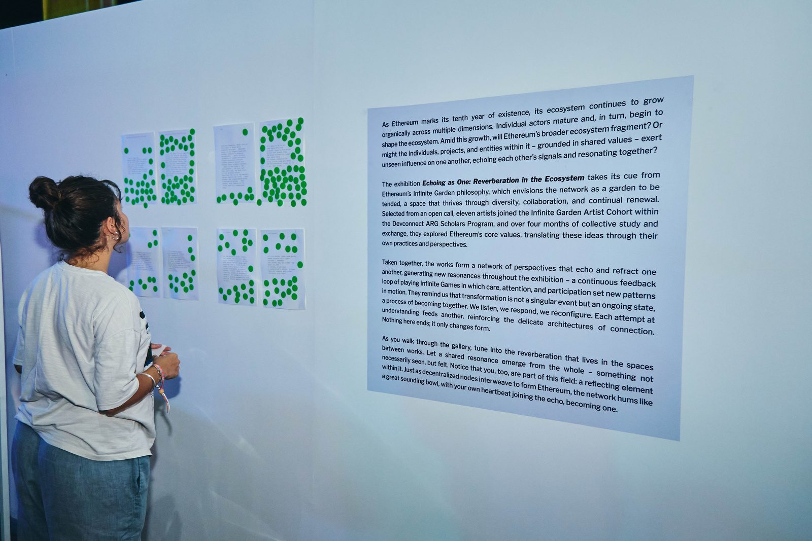 Printed poems with red and blue voting stickers from audience